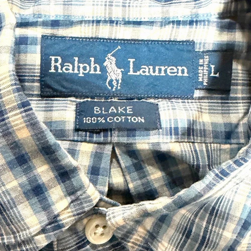 Ralph Lauren‎ Men's Blake Long Sleeve Button-Down Blue Plaid Strip Size L